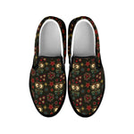 Cute Boho Owl Pattern Print Black Slip On Shoes