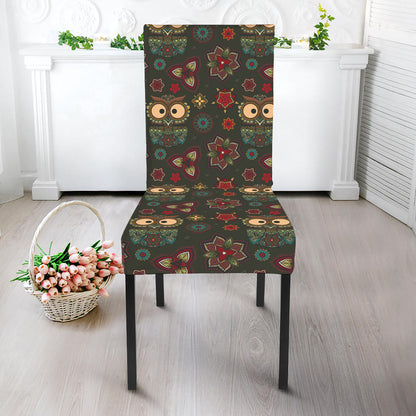 Cute Boho Owl Pattern Print Dining Chair Slipcover