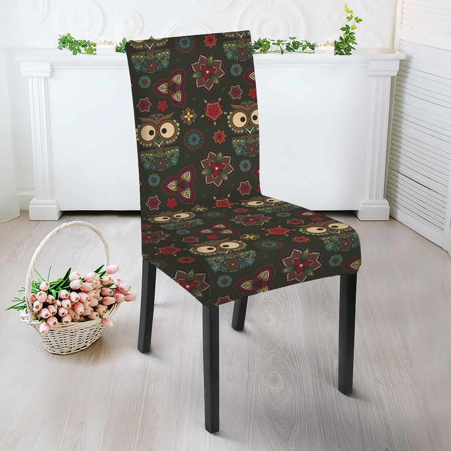 Cute Boho Owl Pattern Print Dining Chair Slipcover