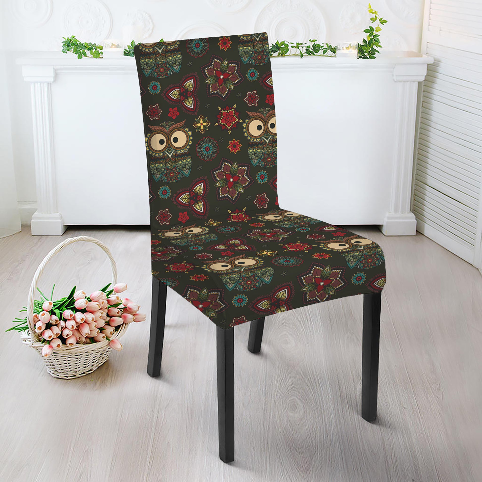 Cute Boho Owl Pattern Print Dining Chair Slipcover