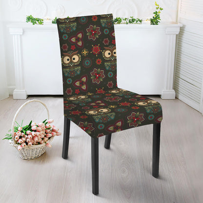 Cute Boho Owl Pattern Print Dining Chair Slipcover