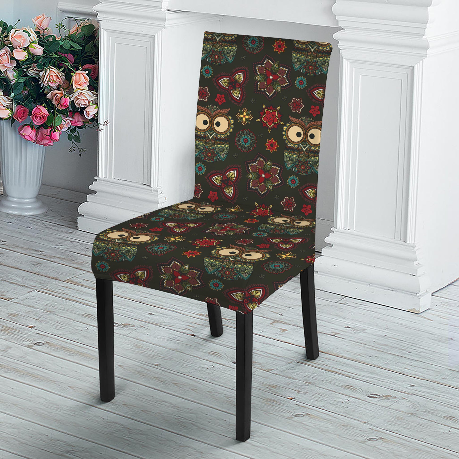 Cute Boho Owl Pattern Print Dining Chair Slipcover