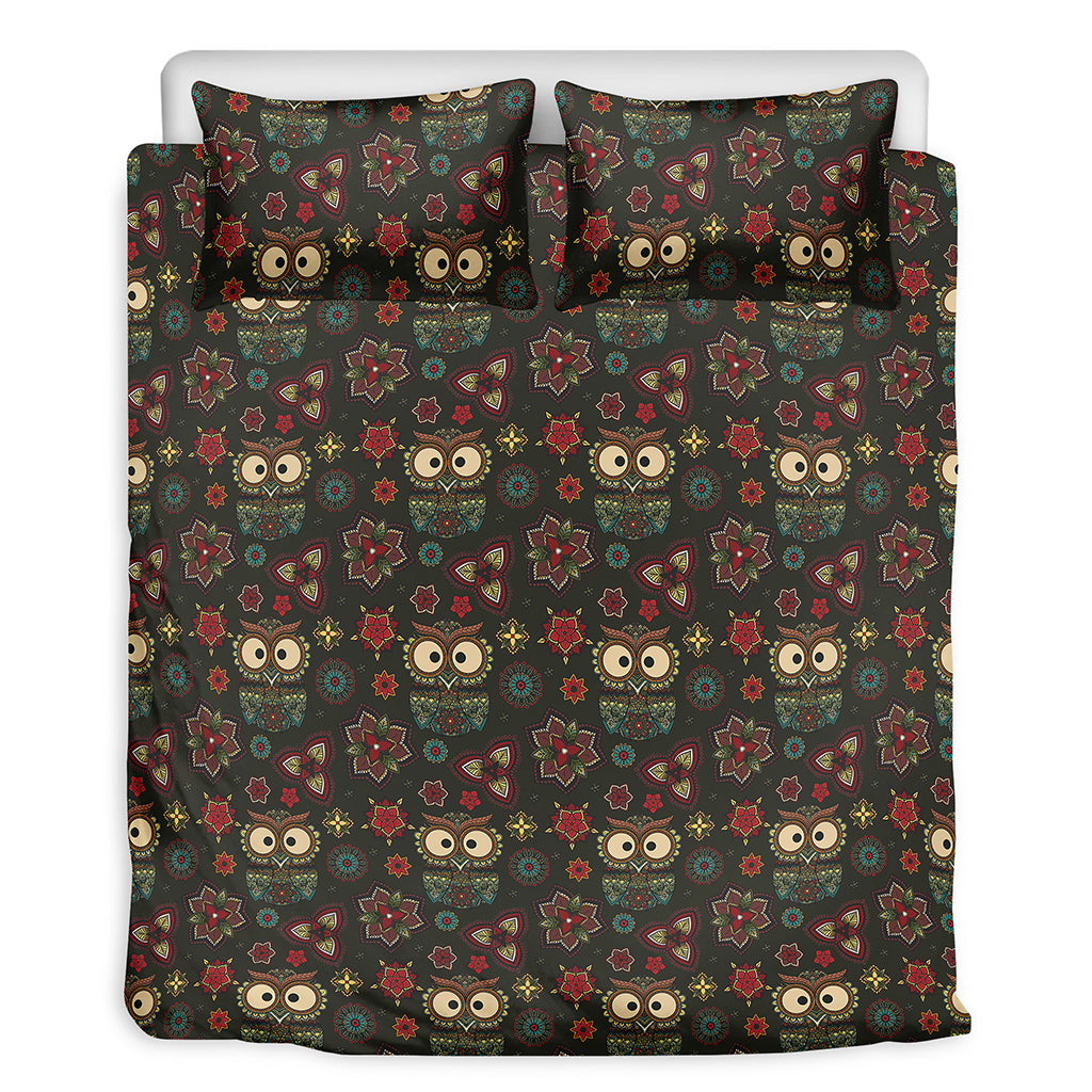 Cute Boho Owl Pattern Print Duvet Cover Bedding Set