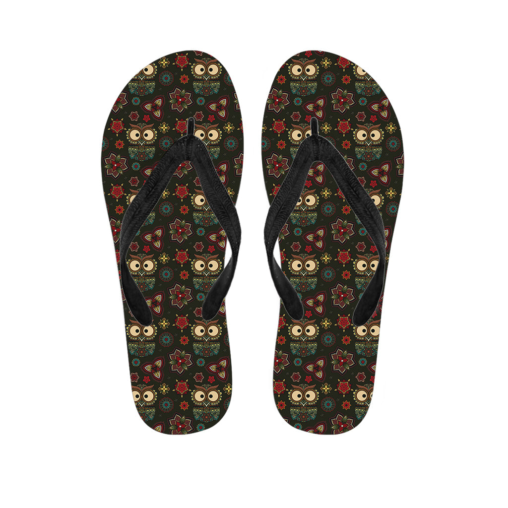 Cute Boho Owl Pattern Print Flip Flops