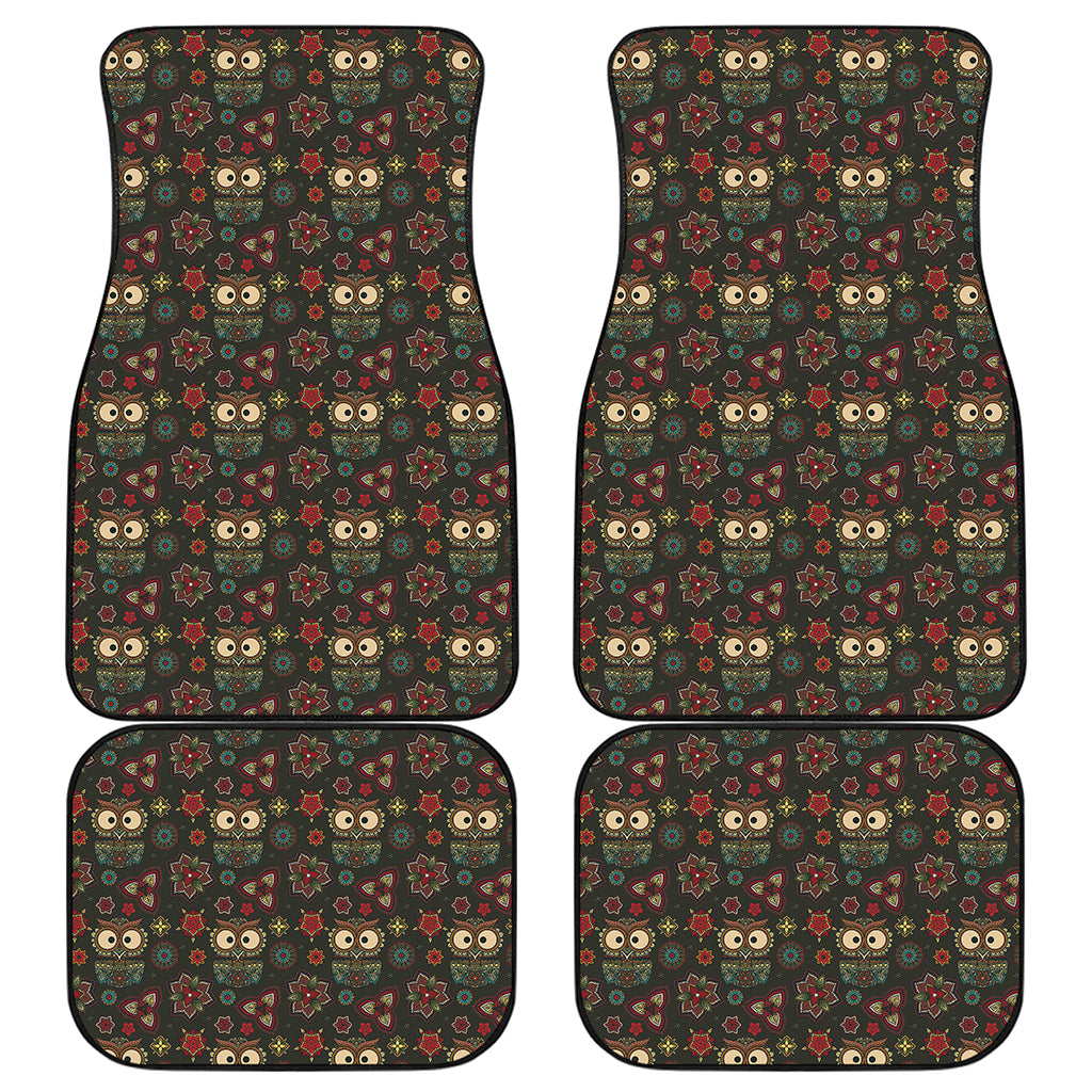 Cute Boho Owl Pattern Print Front and Back Car Floor Mats