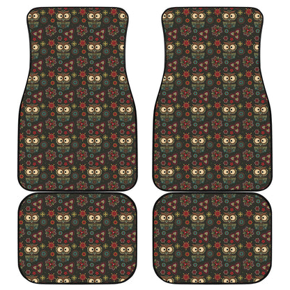 Cute Boho Owl Pattern Print Front and Back Car Floor Mats