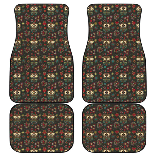 Cute Boho Owl Pattern Print Front and Back Car Floor Mats