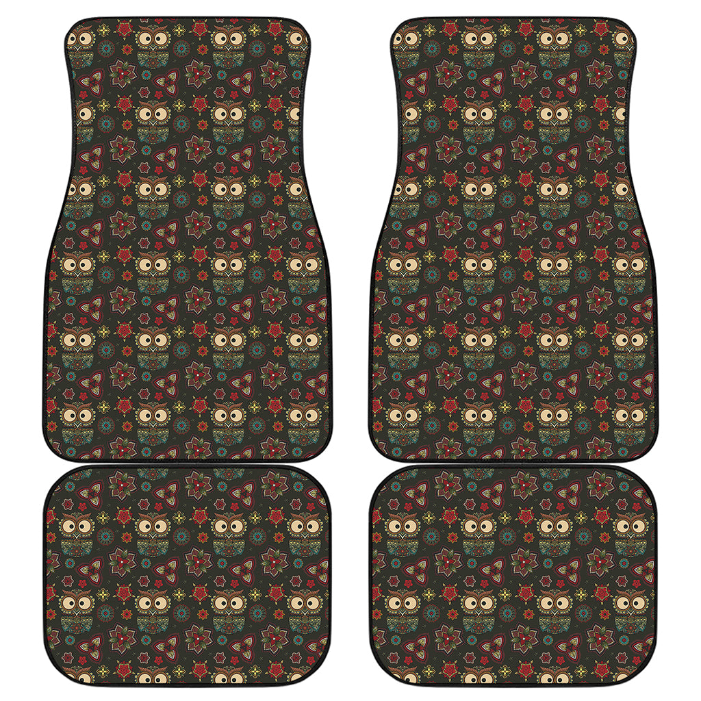 Cute Boho Owl Pattern Print Front and Back Car Floor Mats