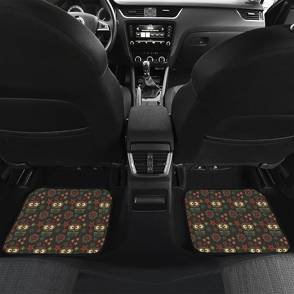 Cute Boho Owl Pattern Print Front and Back Car Floor Mats