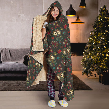 Cute Boho Owl Pattern Print Hooded Blanket