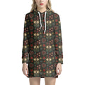 Cute Boho Owl Pattern Print Pullover Hoodie Dress