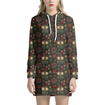 Cute Boho Owl Pattern Print Hoodie Dress