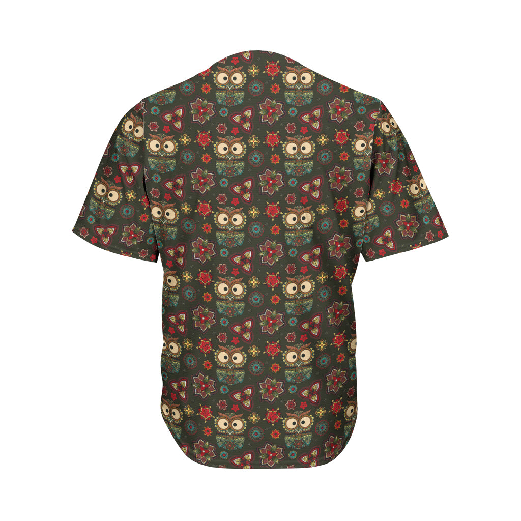 Cute Boho Owl Pattern Print Men's Baseball Jersey