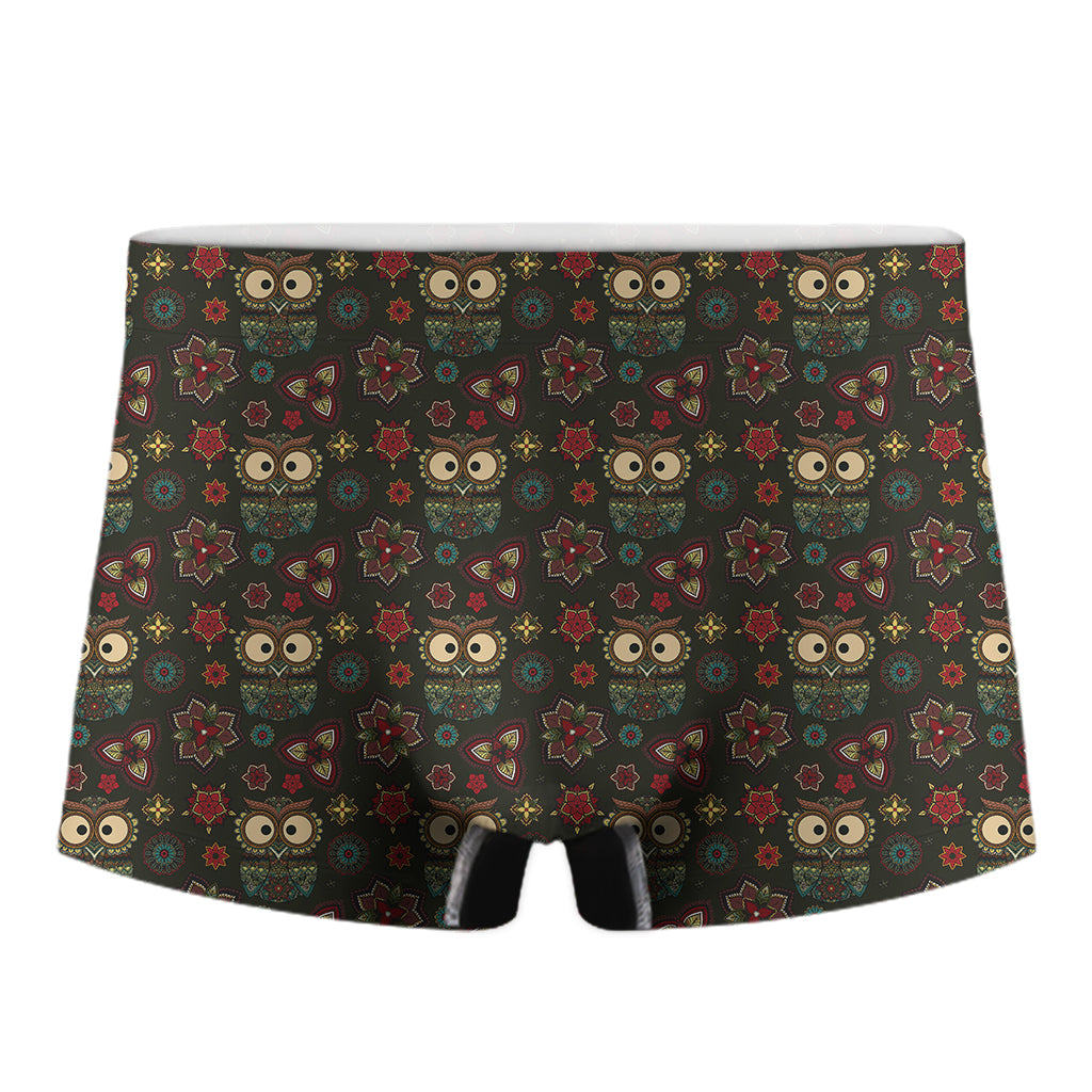 Cute Boho Owl Pattern Print Men's Boxer Briefs