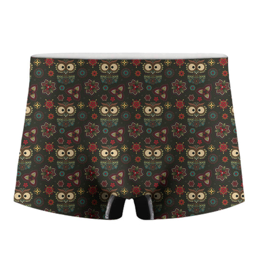 Cute Boho Owl Pattern Print Men's Boxer Briefs