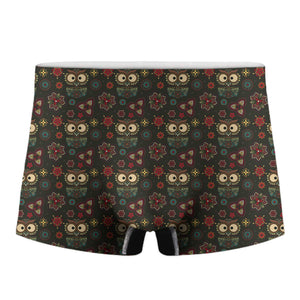 Cute Boho Owl Pattern Print Men's Boxer Briefs