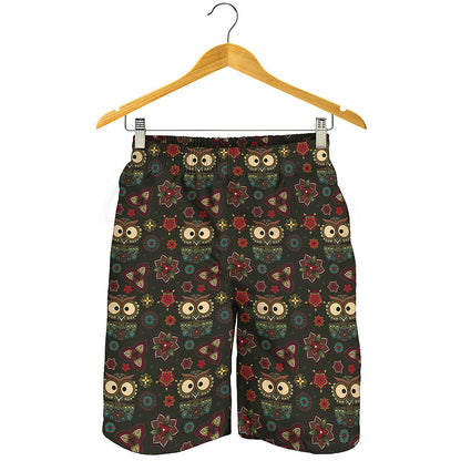 Cute Boho Owl Pattern Print Men's Shorts