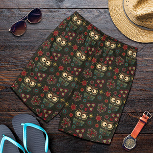 Cute Boho Owl Pattern Print Men's Shorts