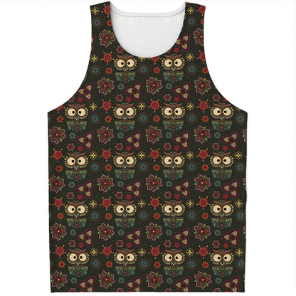 Cute Boho Owl Pattern Print Men's Tank Top