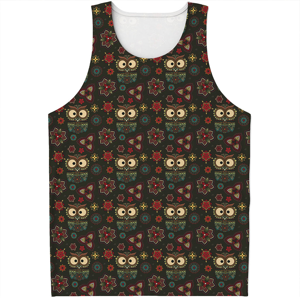 Cute Boho Owl Pattern Print Men's Tank Top