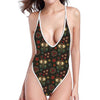 Cute Boho Owl Pattern Print One Piece High Cut Swimsuit