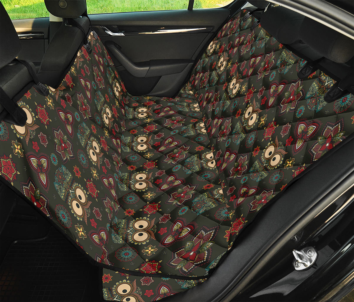 Cute Boho Owl Pattern Print Pet Car Back Seat Cover