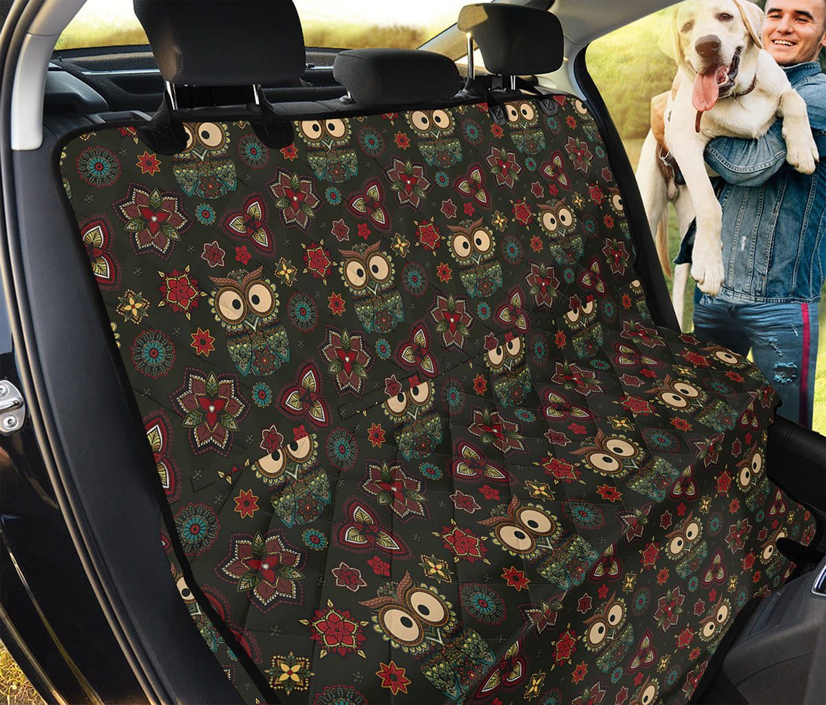 Cute Boho Owl Pattern Print Pet Car Back Seat Cover