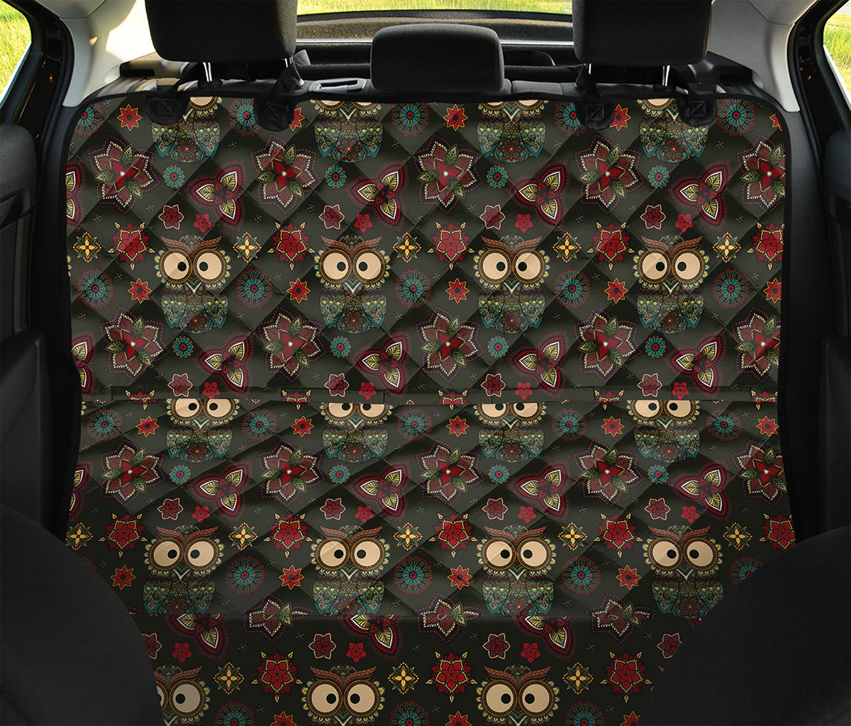 Cute Boho Owl Pattern Print Pet Car Back Seat Cover