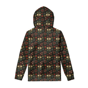 Cute Boho Owl Pattern Print Pullover Hoodie