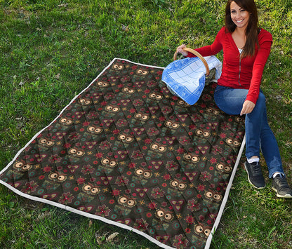 Cute Boho Owl Pattern Print Quilt