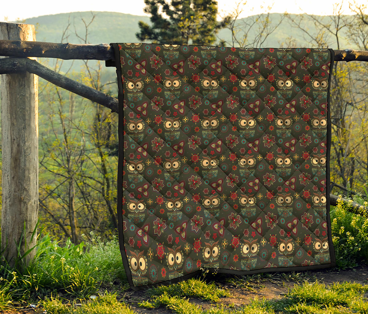 Cute Boho Owl Pattern Print Quilt