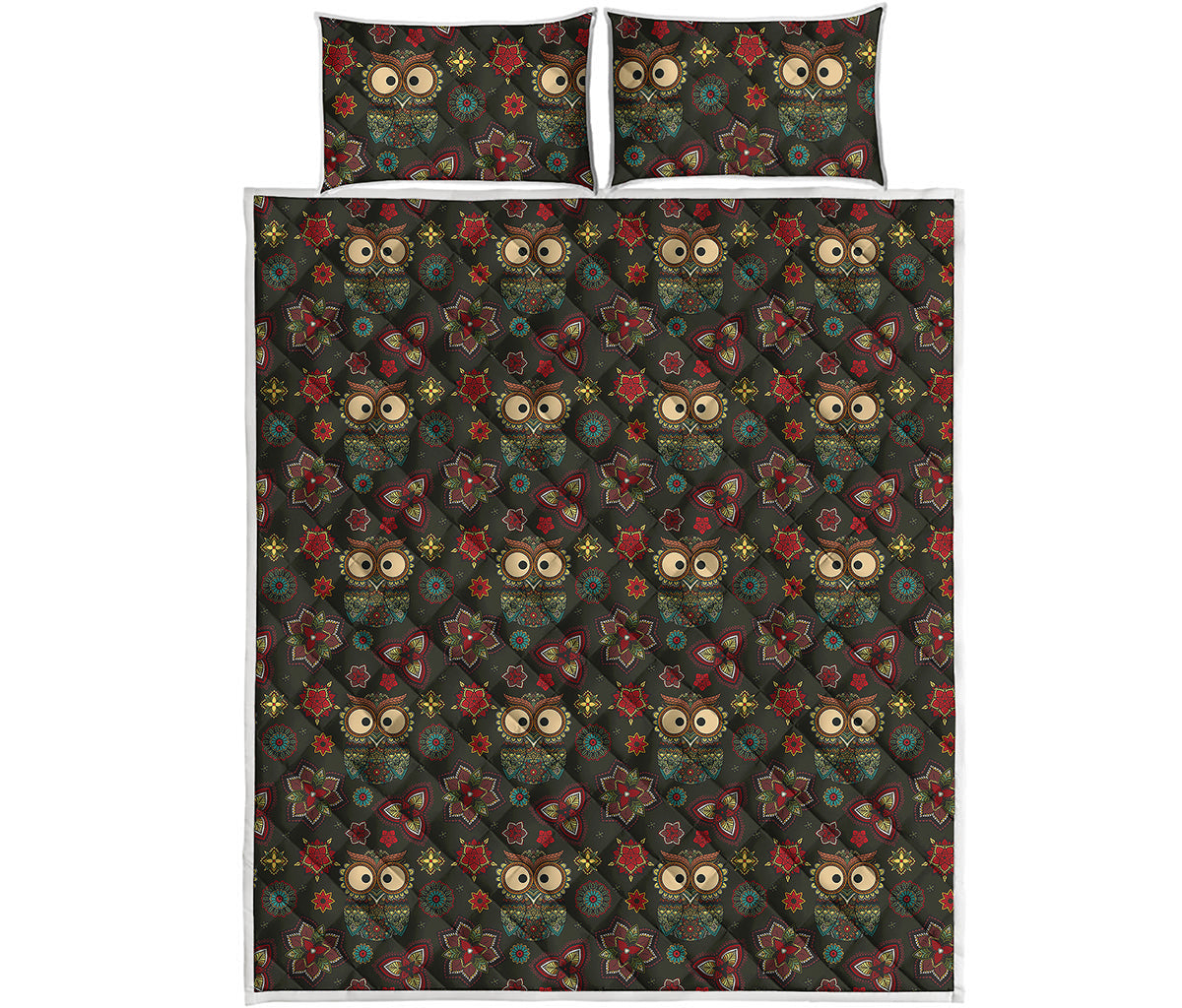 Cute Boho Owl Pattern Print Quilt Bed Set