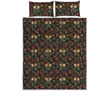 Cute Boho Owl Pattern Print Quilt Bed Set
