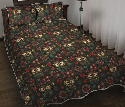 Cute Boho Owl Pattern Print Quilt Bed Set