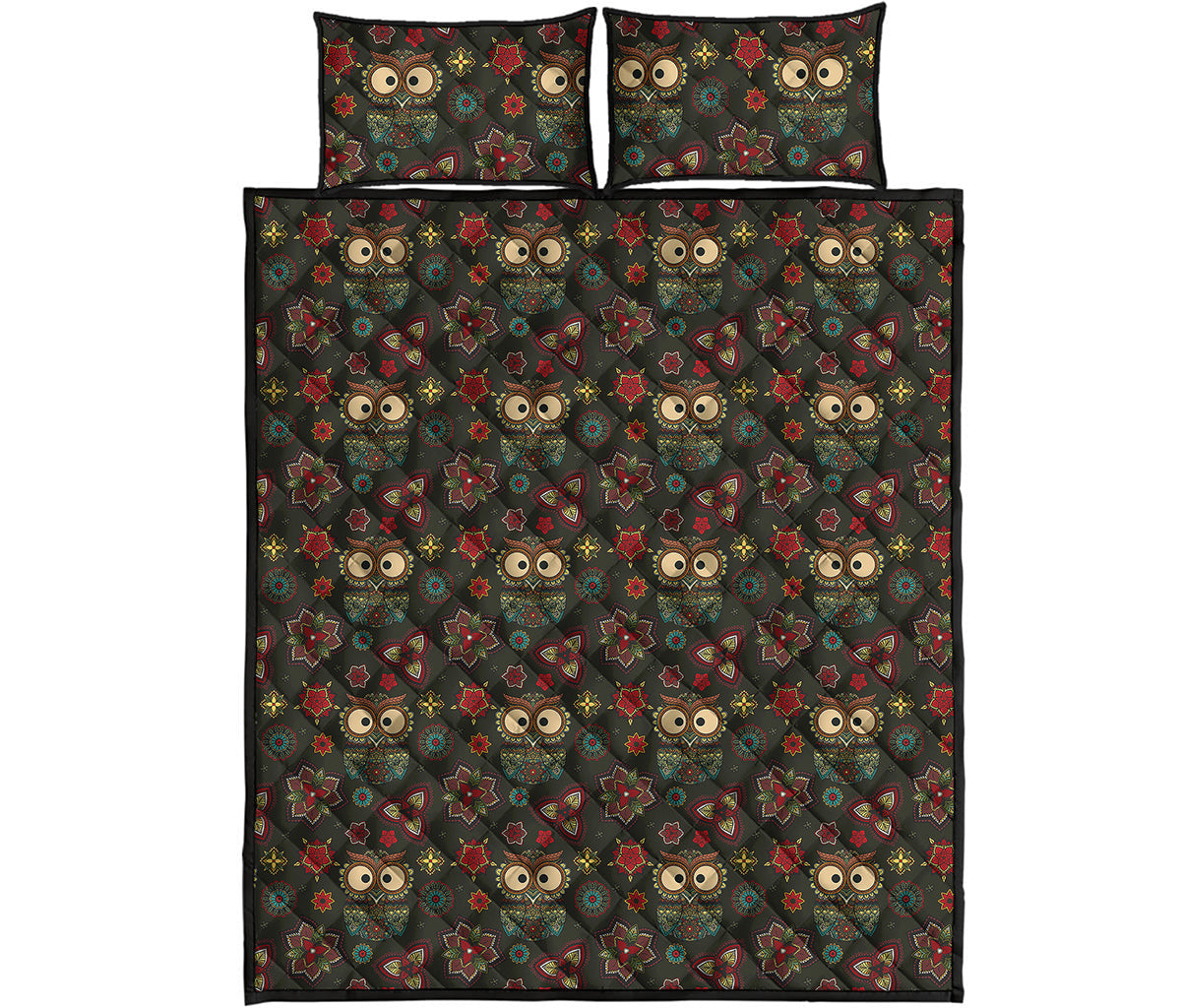Cute Boho Owl Pattern Print Quilt Bed Set