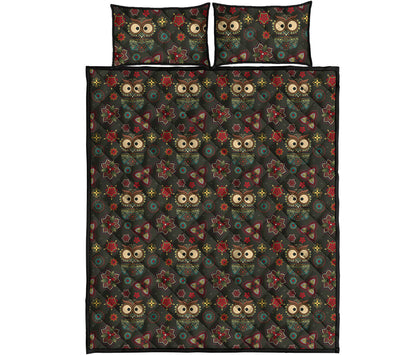 Cute Boho Owl Pattern Print Quilt Bed Set
