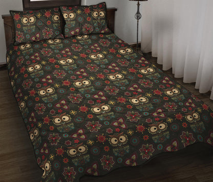 Cute Boho Owl Pattern Print Quilt Bed Set