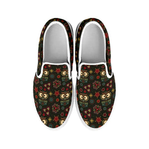 Cute Boho Owl Pattern Print White Slip On Shoes