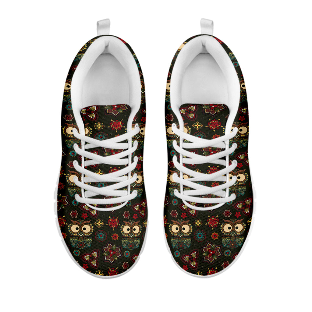 Cute Boho Owl Pattern Print White Sneakers