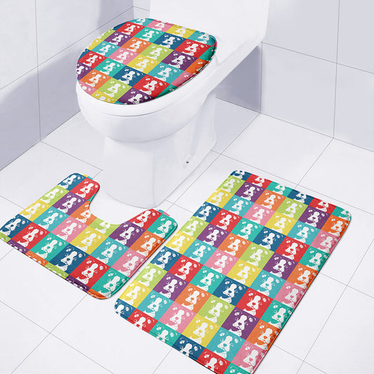Cute Boston Terrier Faces Print 3 Piece Bath Mat Set