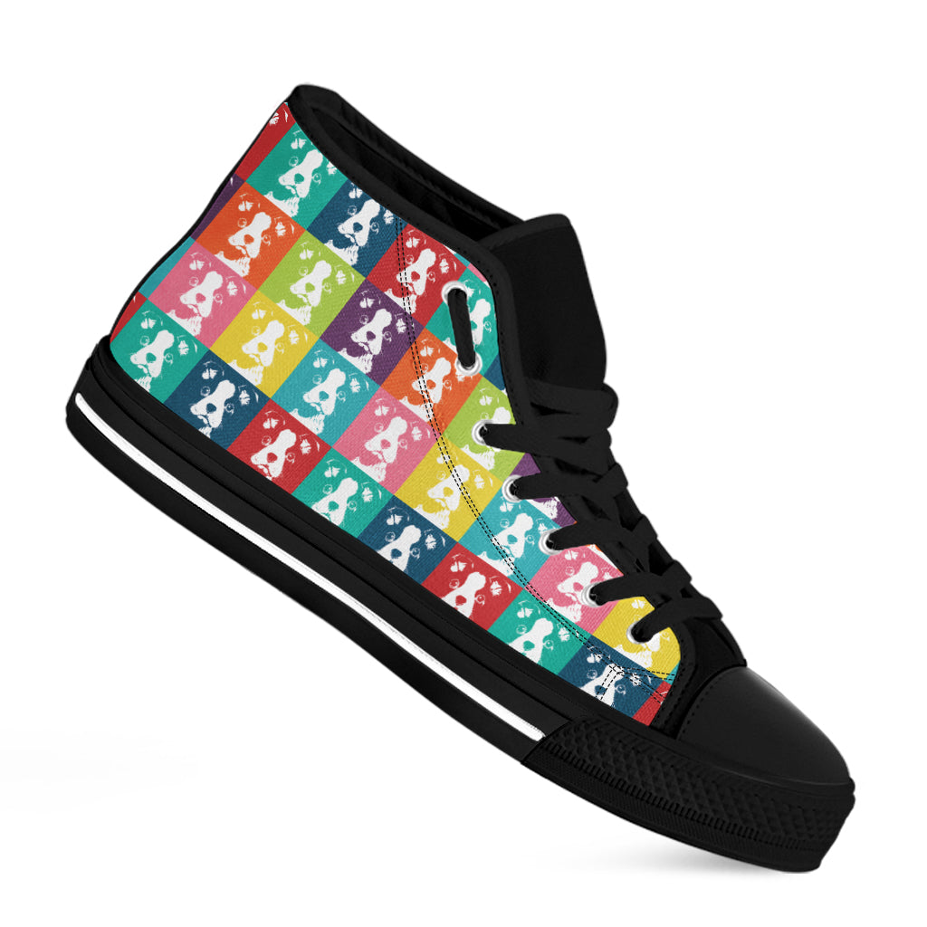 Cute Boston Terrier Faces Print Black High Top Shoes