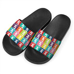 Cute Boston Terrier Faces Print Black Slide Sandals