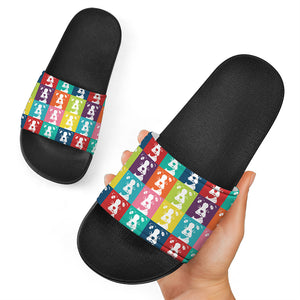 Cute Boston Terrier Faces Print Black Slide Sandals