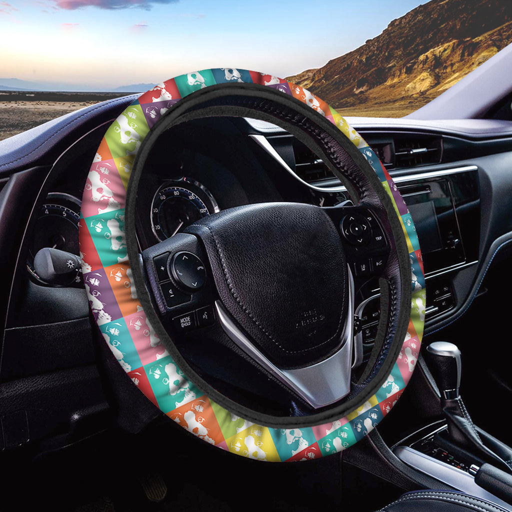 Cute Boston Terrier Faces Print Car Steering Wheel Cover