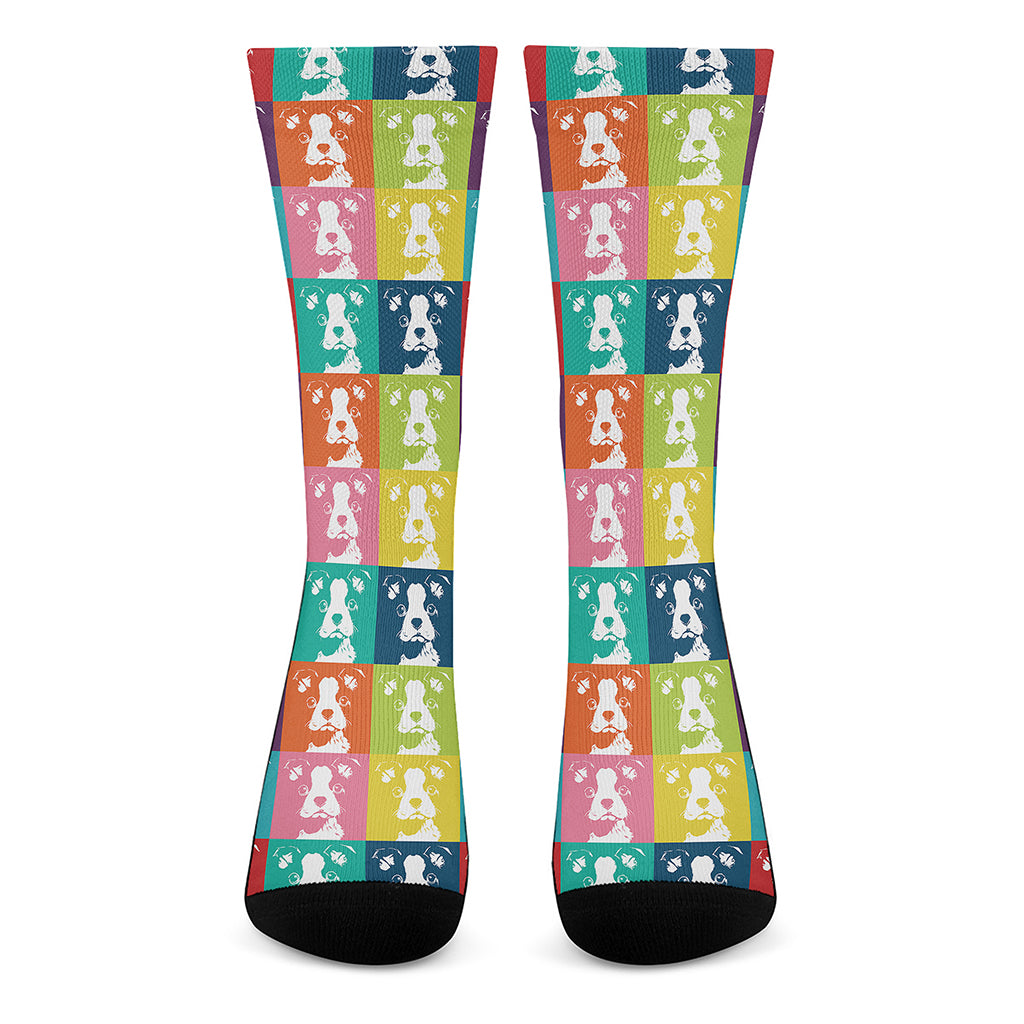 Cute Boston Terrier Faces Print Crew Socks