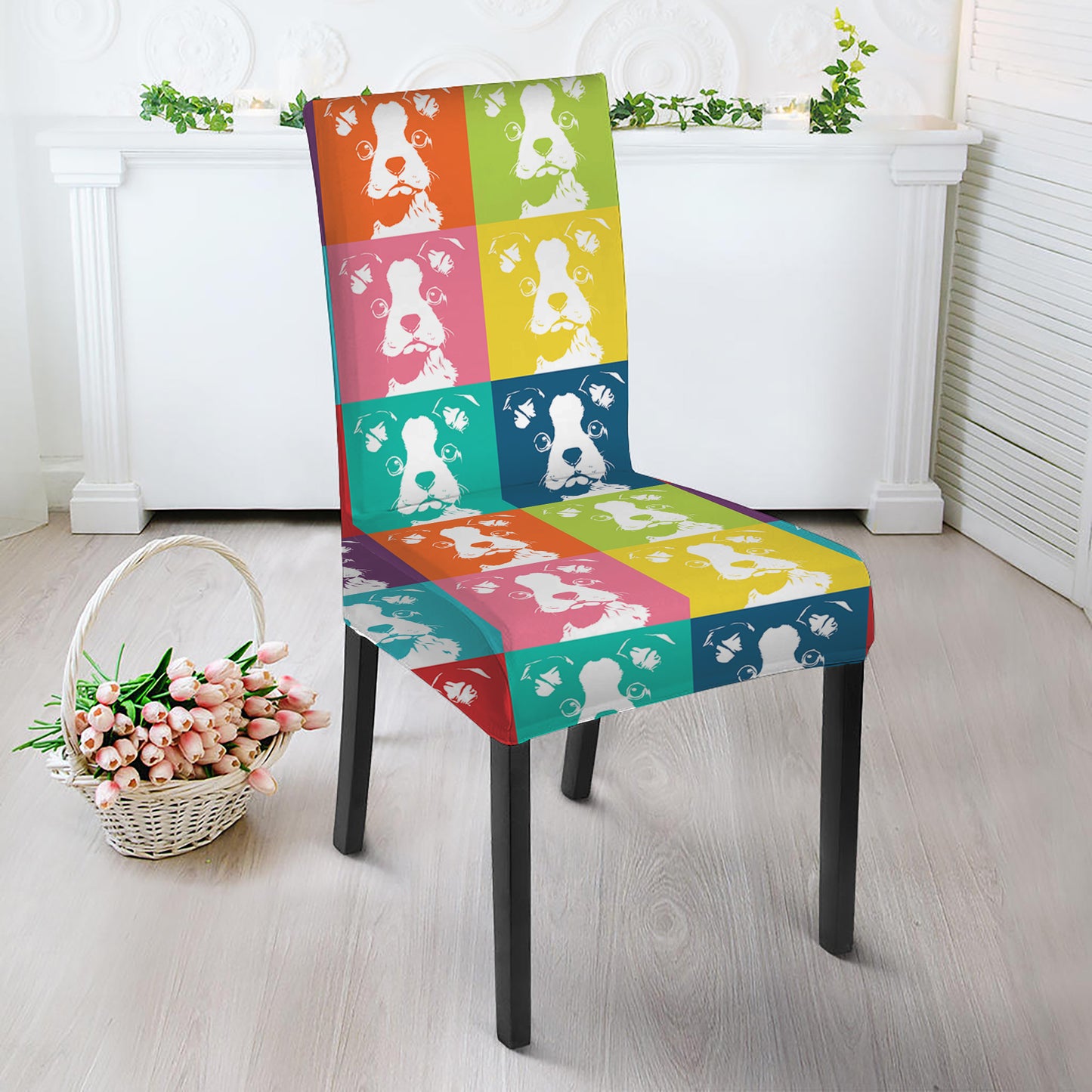 Cute Boston Terrier Faces Print Dining Chair Slipcover