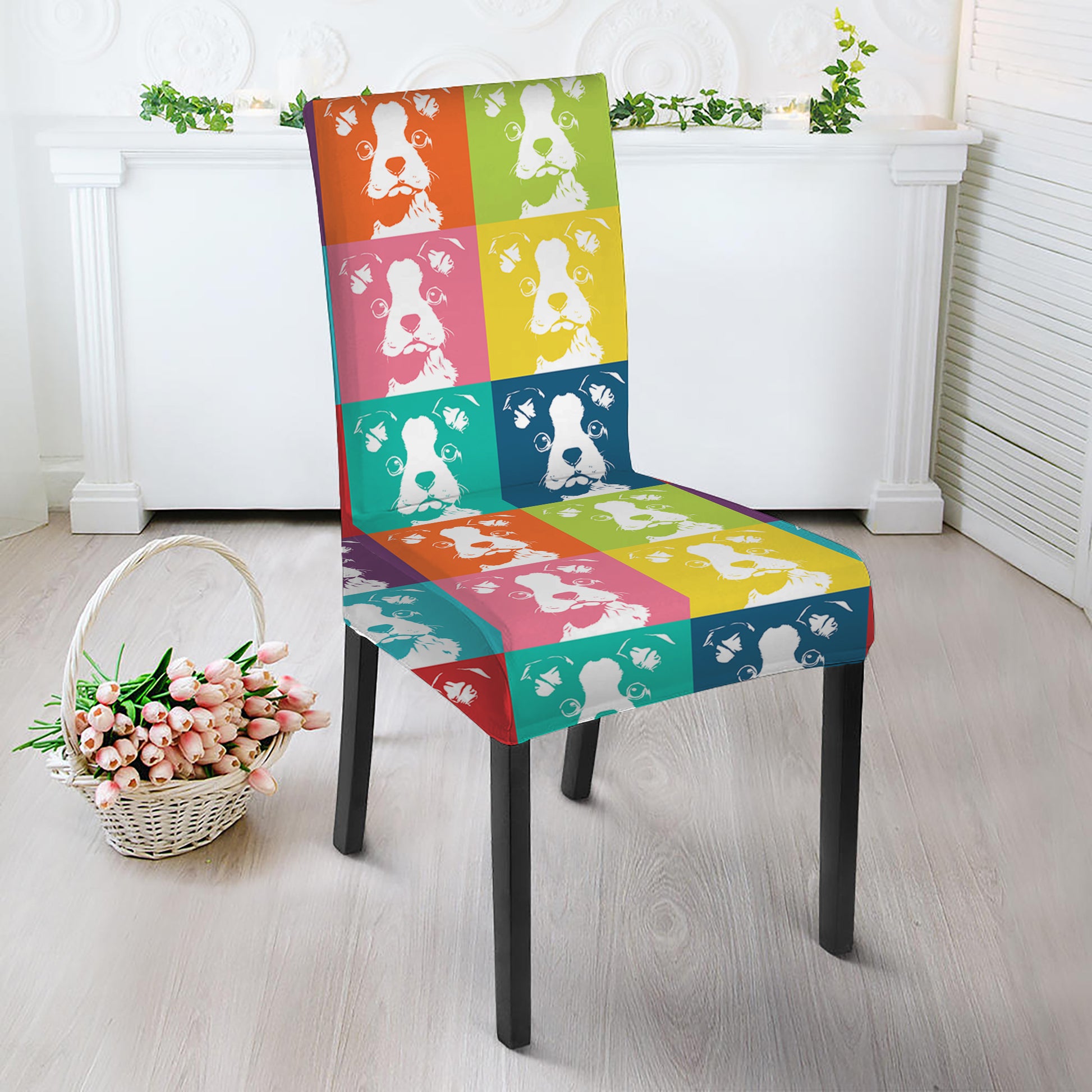 Cute Boston Terrier Faces Print Dining Chair Slipcover