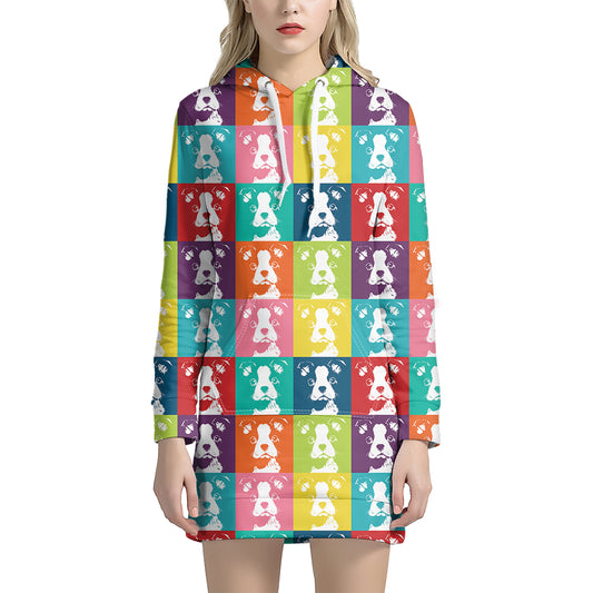 Cute Boston Terrier Faces Print Hoodie Dress