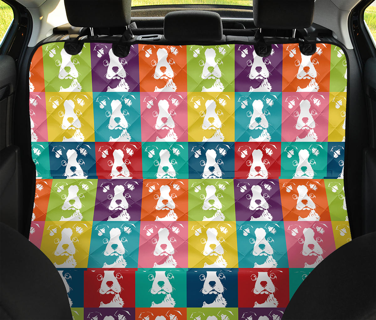 Cute Boston Terrier Faces Print Pet Car Back Seat Cover