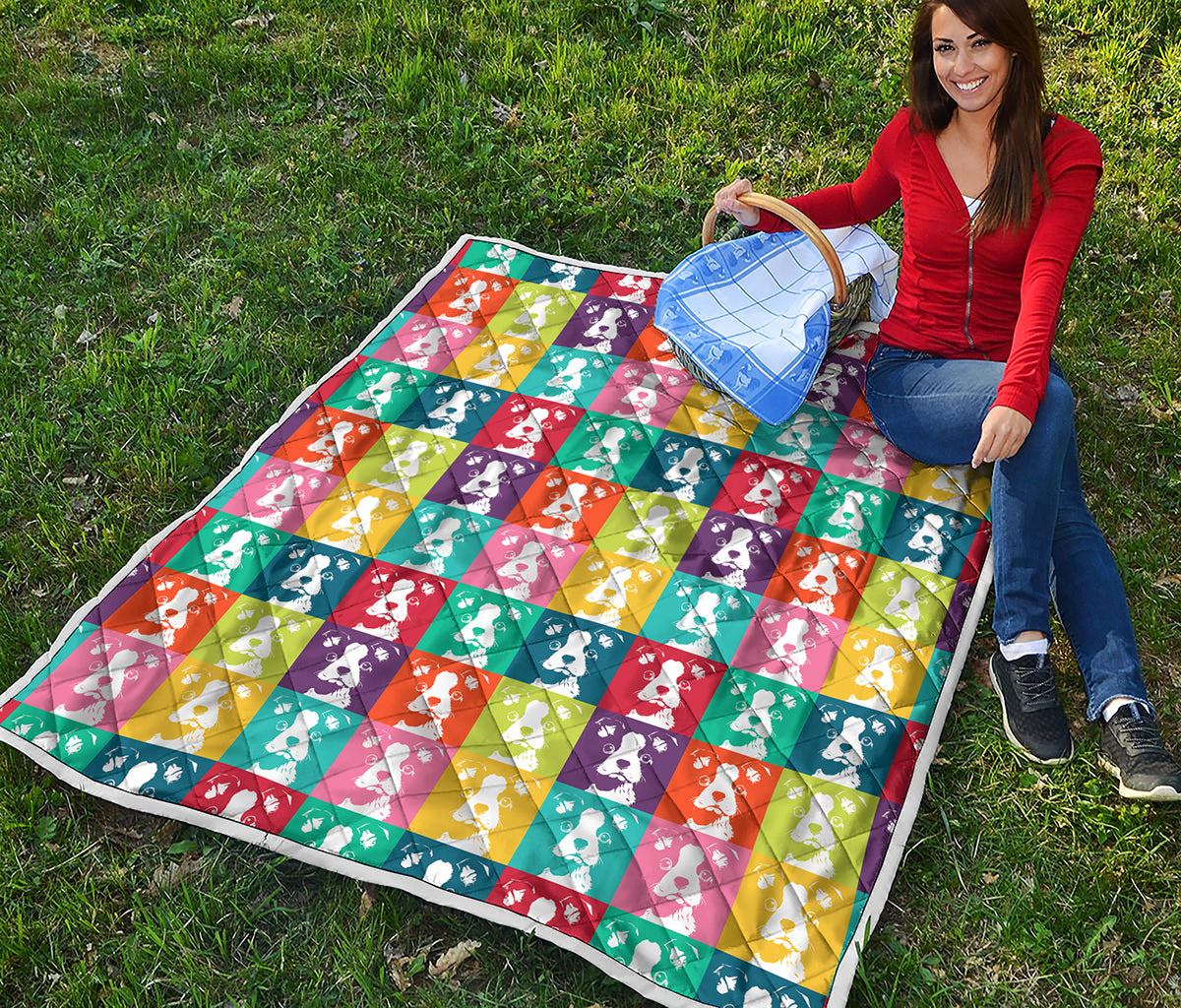 Cute Boston Terrier Faces Print Quilt